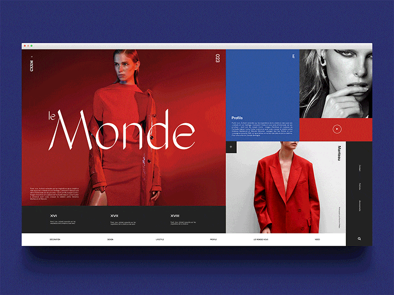 CXXM+ animation. ui blue fashion gif interaction landing page motion red smoooth transition ux