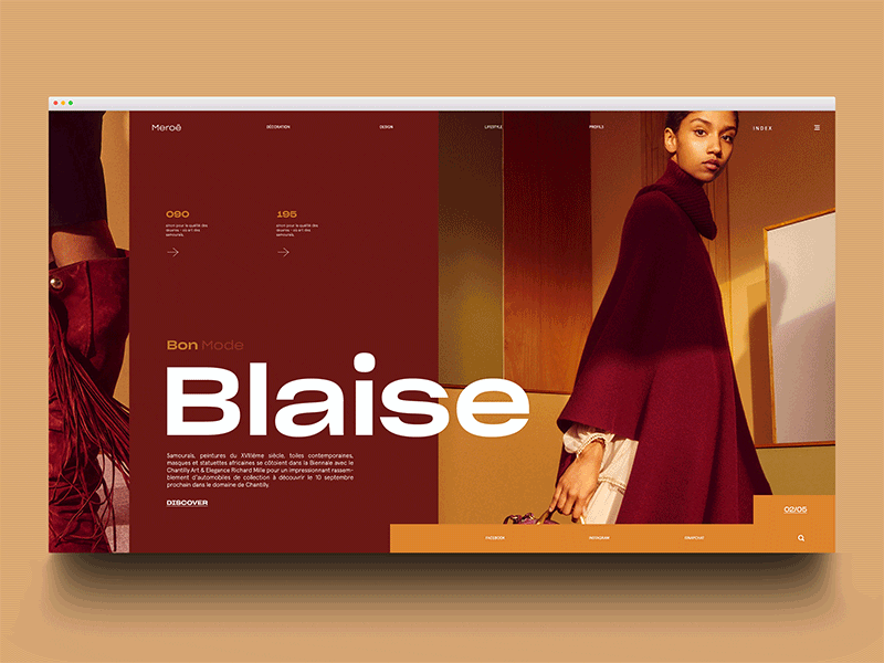 Meroë bordeaux ochre transition landing page carousel burgundy fashion