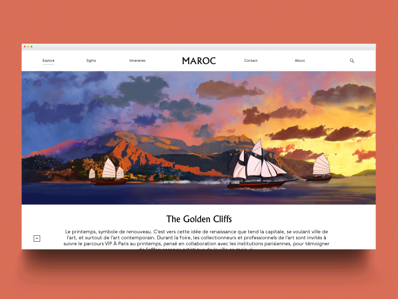Maroc 4 animation boats cliffs gif illustrations invitations mountains ocean sea sunset ui design yachts