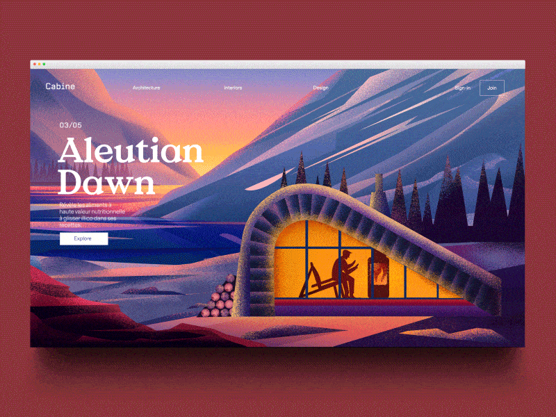 Aleutia alaska animation gif illustration landing page motion mountain parallax snow ui winter