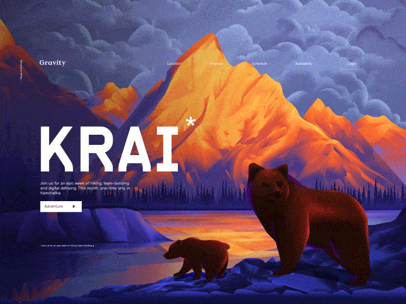 K R A I animation gif illustration landing page motion mountains parallax travel travel agency ui ux