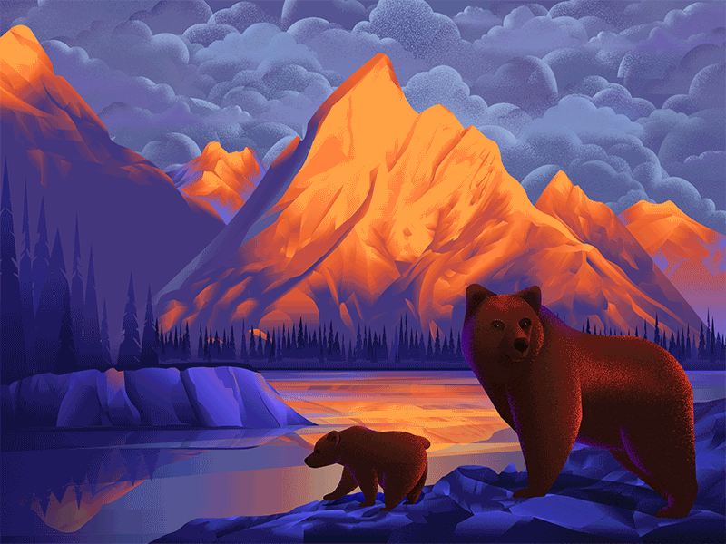 Kam Chat Ka animation bears illustration kamchatka mountains national park nature storm