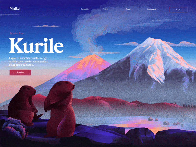 Kuril Islands animated transition animation illustration kamchatka landing page mountain nature tourism parallax ui volcano