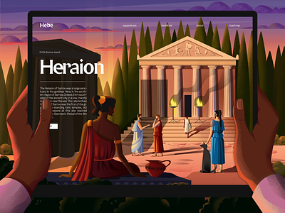 H E B E animation ar augmented reality greece illustration landing page motion tablet temple tourists transition ui