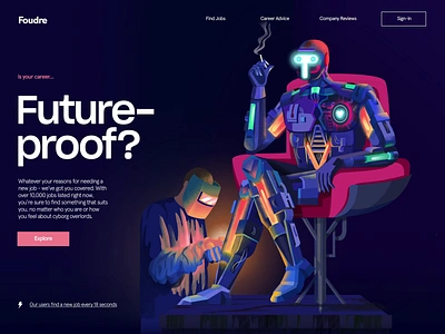 Foudre ai animation careers cyborg future proof illustration job site landing page mechanisms motion robot robotics transition ui welding