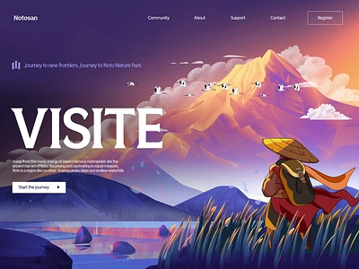 No To animated transition animation birds deer illustration japan lake landing page motion mountain nature nature park parallax reeds sunrise sunset ui ux