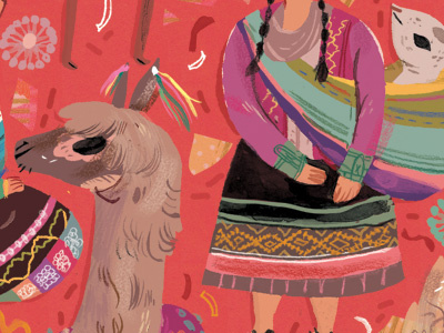 Quechua y llama. girl illustration llamas peru