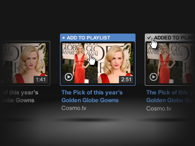 Add to Playlist blue dark hover over playlist rollover thumbnail ui video