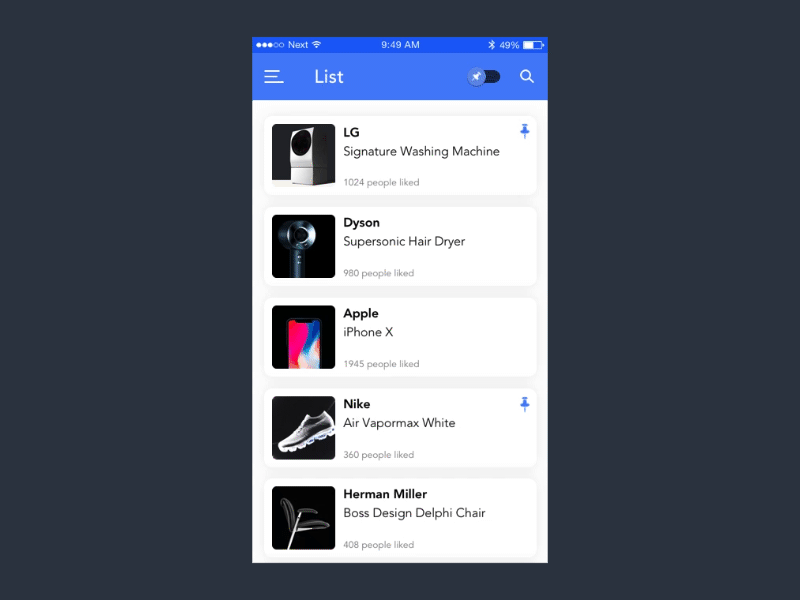 List Interaction touch list page list view undo delete filter pin mobile app design ux ui scroll scrolling swipe android ios interaction design mobile animation mobile app interaction animation