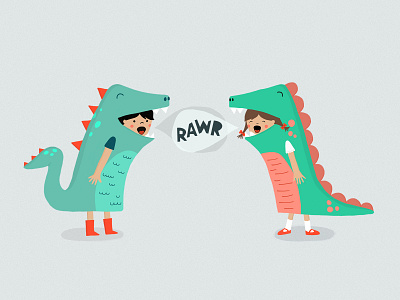 RAWR! boy and girl costume dino dinosaur friends fun illustration kids kids art kids in customs play rawr sister and brother