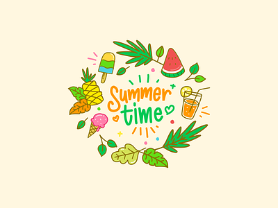 Summer Time Handrawn Illustration holiday hot ice cream illustration pineapple summer sunny watermelon weather