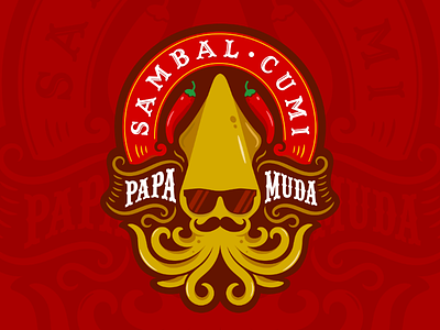 Sambal Cumi Papa Muda Logo Design badge chilli culinary emblem food inkscape logo masculine sauce spicy squid vintage
