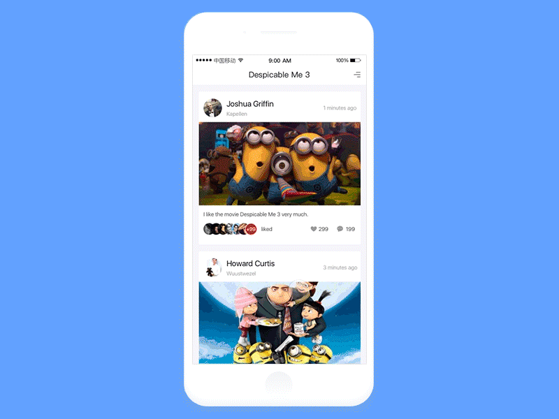 Side pull effect minions app gif protopie ui