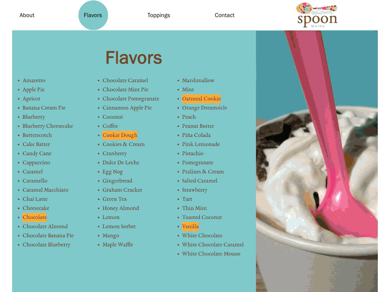 Spoon Maine UX animation design development front end froyo frozen yogurt gif maine screencast user experience ux website