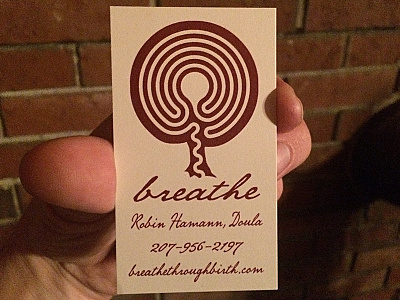 Breathe Business Card 8f2831 beaurencourt burnt umber business card doula labyrinth midwife monochrome negative space placenta placentalabyrinth print