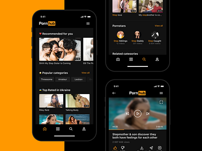 PornHub App Concept adult app appdesign application black concept dark ios iphone mvp orange pornhub ui uiux ux uxui