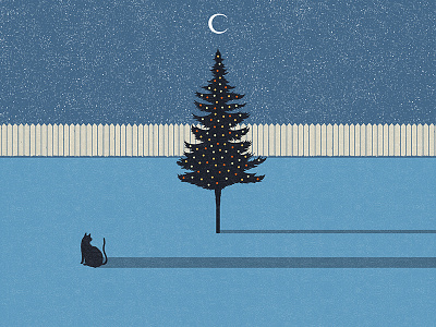 Christmas andrius banelis cat christmas christmas tree illustration moon night postcard