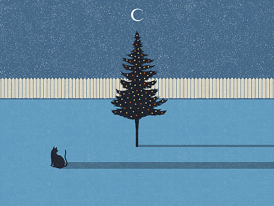 Christmas andrius banelis cat christmas christmas tree illustration moon night postcard