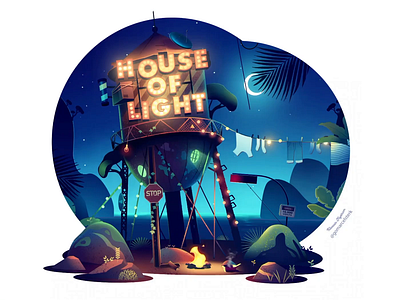 Dream Team Collaboration: House of Light animation collaboration collabs collars illustration illustration art lighthouse motion design motion graphics motiongraphics neon lights neon sign retro sound sound design tropical leaves video animation visual art visual design visual identity