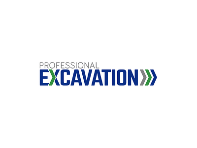 Professional Excavation Wordmark blue chevron excavation green grey x