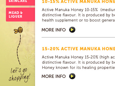 Honey Hive Shopping Tabs shopping sub nav tabs