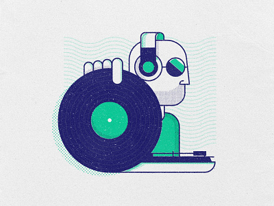 Hey Mr. DJ digital art disc jockey dj glasses halftone headphones illustration illustrator line art line illustration line vector music party record summer
