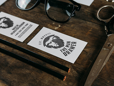 The Man Drawer Business Cards business cards caveman corporate design identity logo man drawer neanderthal