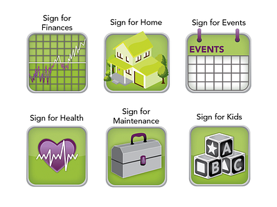 Docusign Iconography blocks calendar docusign events finances freelance health heart house kids sign toolbox