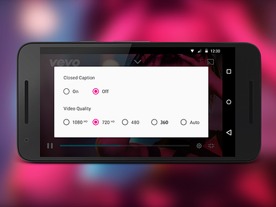 Daily UI #007 - Settings android app closed caption material settings vevo video video quality