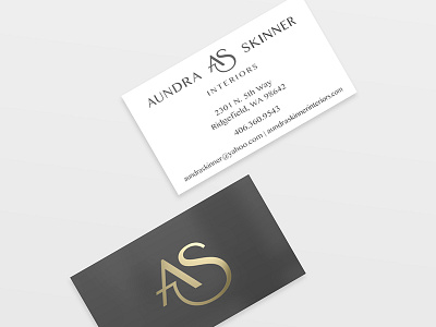 Aundra Skinner Interiors Business Cards branding business card design gold foil identity interior design print