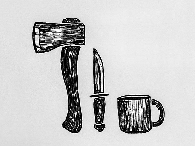 Camp Tools axe camping hand drawn illustration knife mug outdoor