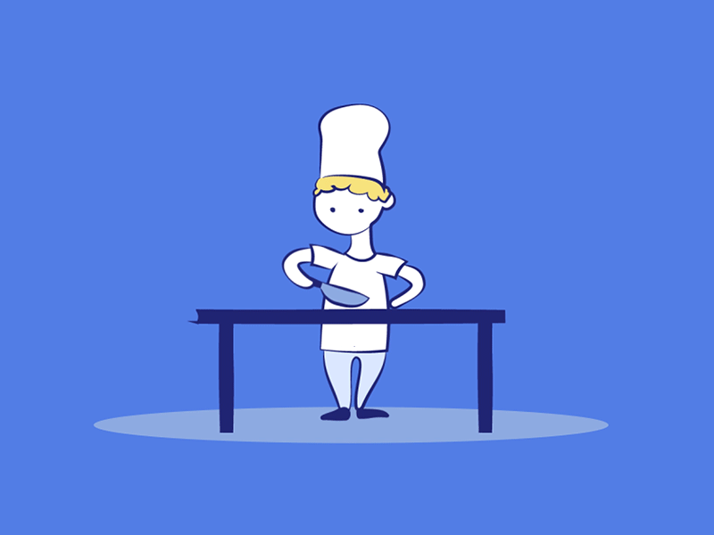 Chopping chief blinking blonde blue board character chief chopping cook cooking curly hat illustration kitchen knife minimalistic motion spotlight uniform vegetables
