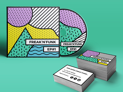 Funk band branding banding business cards cd ci colorful ep freak funk funky green music patterns purple rebranding vintage yellow