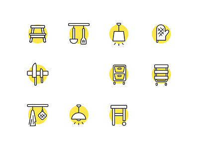 IKEA Kitchen Icon set cutlery drawers furniture icons ikea kitchen knives lamp minimalistic nordic shelves stool sweden yellow
