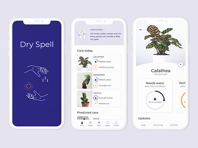 Dry Spell plant care app branding design figma illustration plant app plant illustration product design ui ux