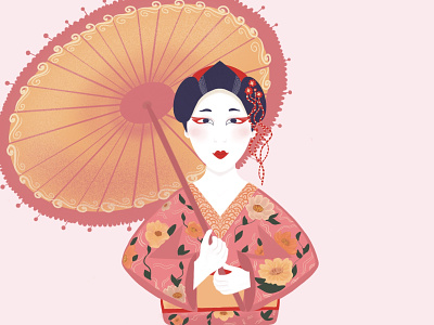 Geisha character fashion flat art flat design geisha girl illustration illustrator ipadpro magazine pink portrait procreate vector woman woman portrait womanillustration