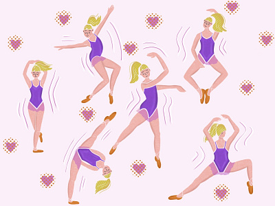 Happy dancer ballerina character dancer flat art flat design girl illustration illustrator pink procreate vector woman