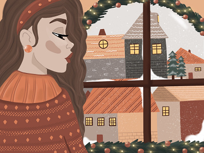 Waiting for the snow to fall.. character christmas flat art flat design girl illustration illustrator portrait procreate snow woman
