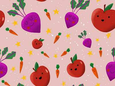Healthy mix pattern apple character design flat art flat design illustration pink procreate vector vegetable