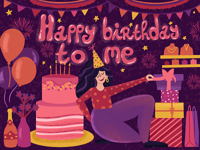 Birthday girl birthday character flat art flat design girl illustration presents procreate woman
