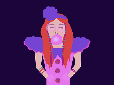 Hippie girl character flat design girl hippie illustration pink portrait purple