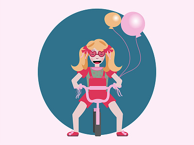 Girl on a bike bike character flat design girl happy illustration pink portrait