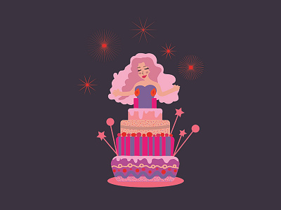 Surprise! birthday birthday cake character flat design girl illustration pink portrait vector