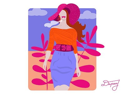 Smoke fashion flat design girl illustration pink portrait smoking spring vector