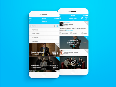 Second Screen App - Search & Feed entertainment feed flat movies news screen search second screen social tv tv shows