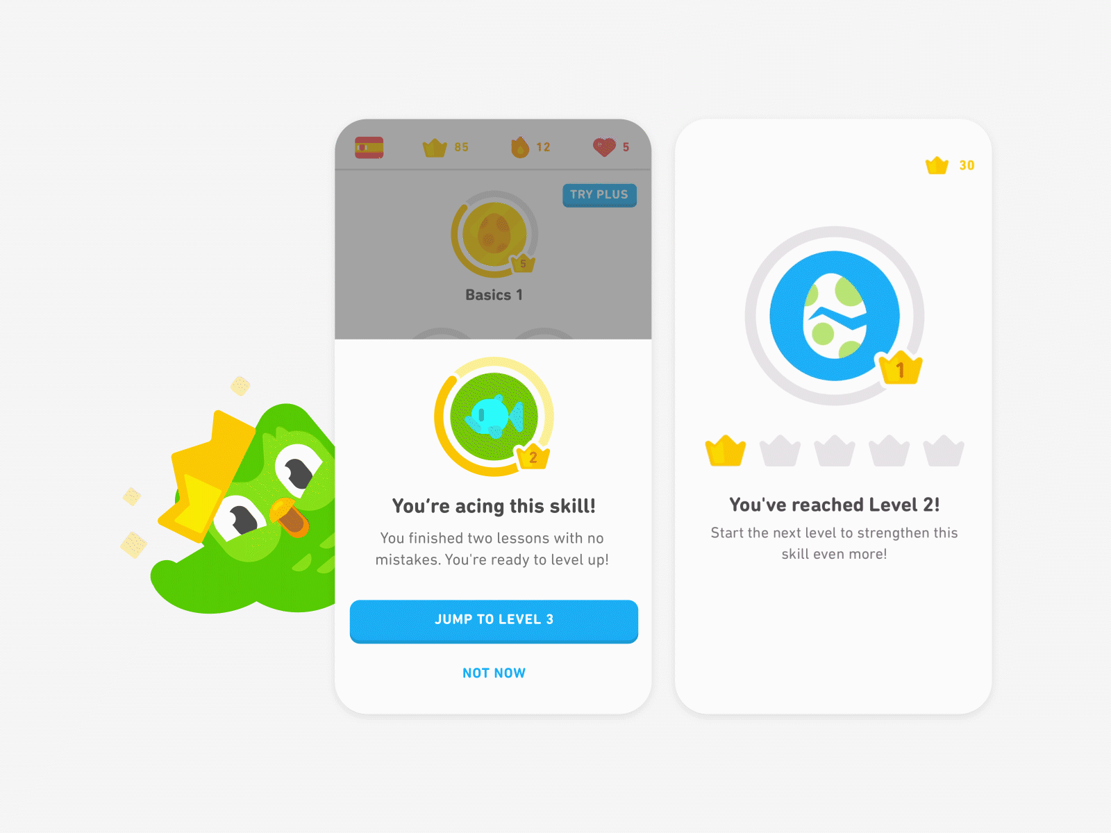 Higher levels, more crowns! count crown duo duolingo game language learning levels progress