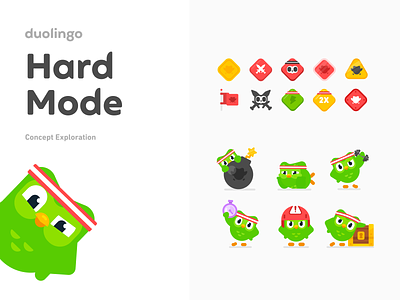 Hard Mode Concept Exploration challenge concept duolingo hard mode illustrations