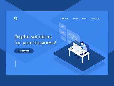 Digital solutions for your business header illustration isometric landing page user interface design