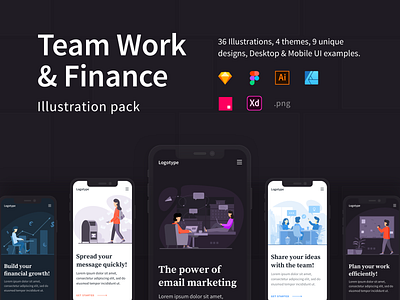 Team Work & Finance Illustration pack