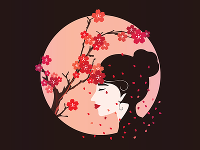 Self Japan reflection cherry blossom female flower illustration japan sakura woman woman illustration